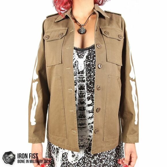 DOLLS KILL IRON FIST BONE IN MILITARY CHORE JACKET OLIVE GREEN WOMEN’S SIZE XS - Picture 9 of 15
